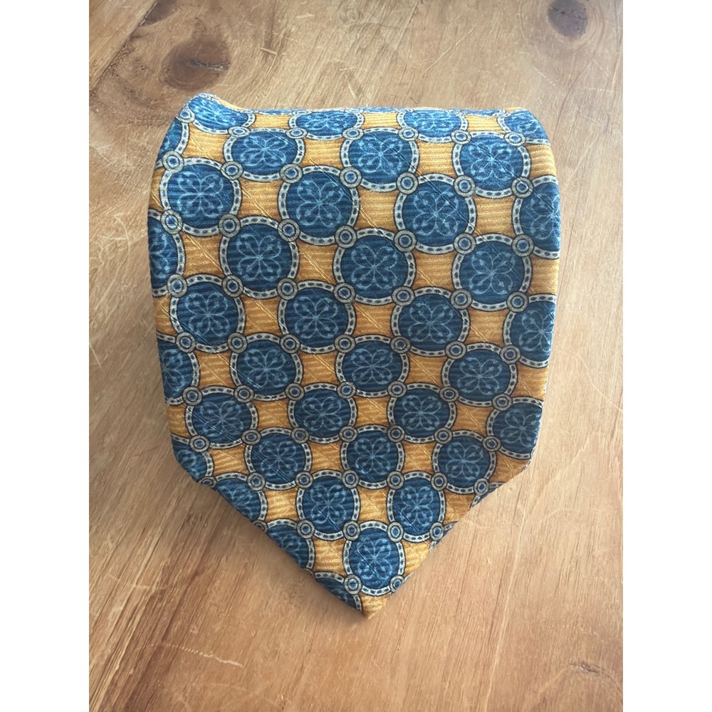 XMI Tie Mens Blue Gold Excellent Silk Geometric Medallion H Stockton Atlanta